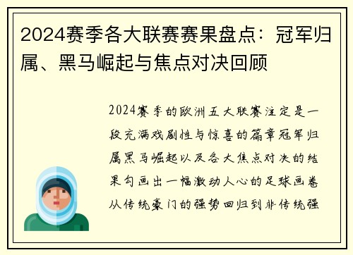 2024赛季各大联赛赛果盘点：冠军归属、黑马崛起与焦点对决回顾